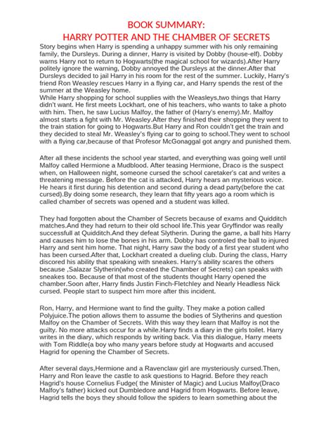The Chamber Of Secrets Summary