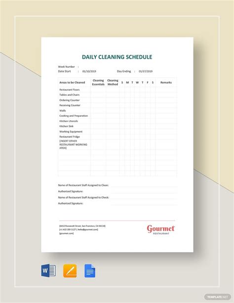 the cleaning schedule is shown in this file, and it contains several