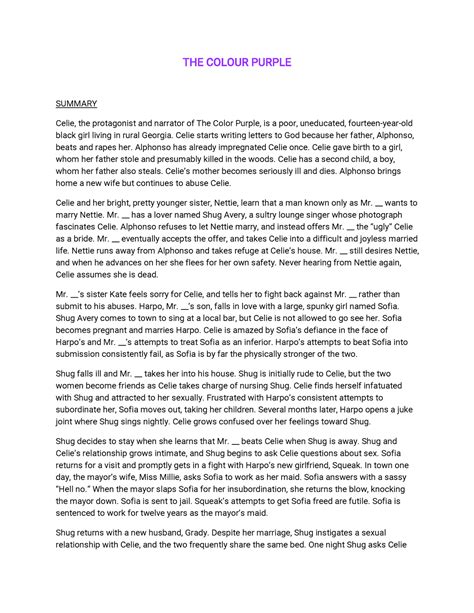 The Colour Purple Summary