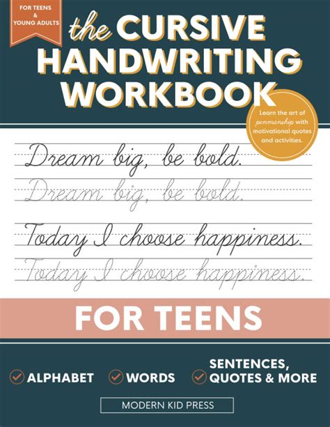 The Cursive Handwriting Workbook For Teens Learn The Cursive Writing Practice Book - Cursive Writing Practice Book