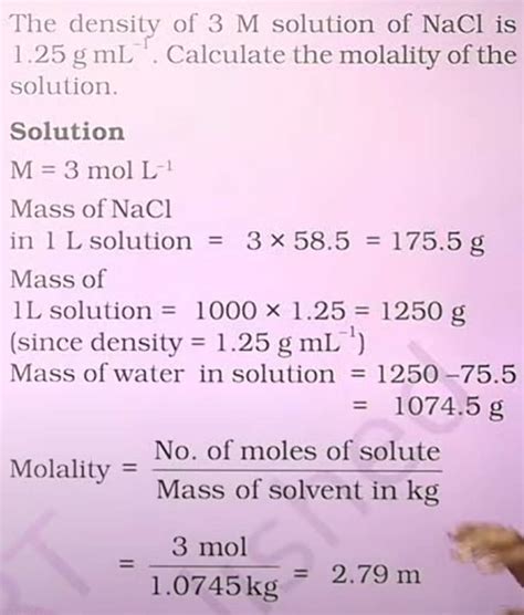 The Density Of 3m Solution Of Nacl Is 1
