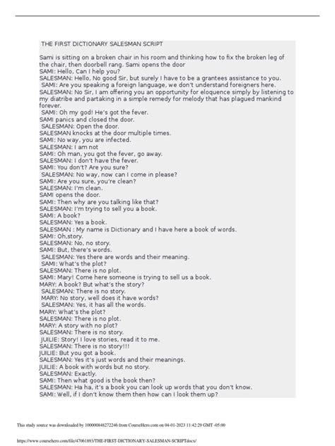 The Dictionary Salesman Script