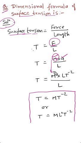 The Dimensional Formula Of Surface Tension Is