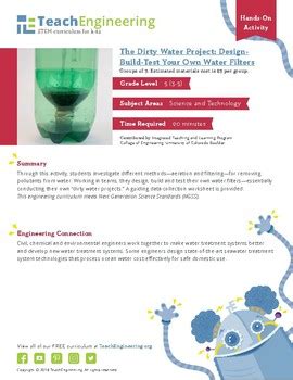 The Dirty Water Project Design Build Test Your Water Filtration Science Experiment - Water Filtration Science Experiment