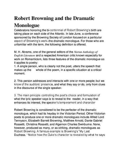 The Dramatic Monologue From Browning To The Present