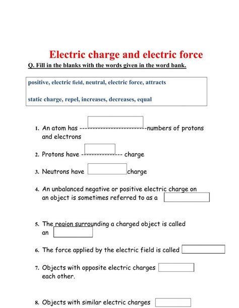 The Electric Charge Worksheet Live Worksheets Electricity Charge Worksheet 5th Grade - Electricity Charge Worksheet 5th Grade