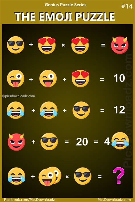 The Emoji Puzzle Genius Puzzle Series 14 15 Emoji Maths Puzzles With Answers - Emoji Maths Puzzles With Answers