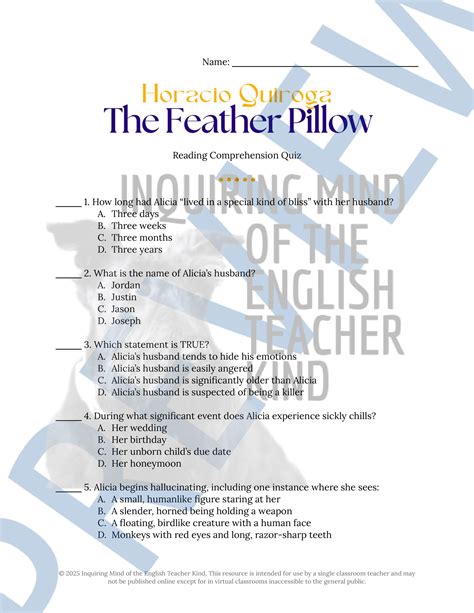 The Feather Pillow Answer Key