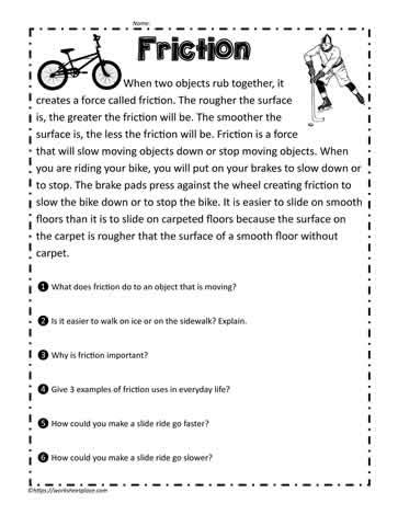 The Force Of Friction Comprehension Worksheets Teach Starter Friction Worksheet Grade 4 - Friction Worksheet Grade 4