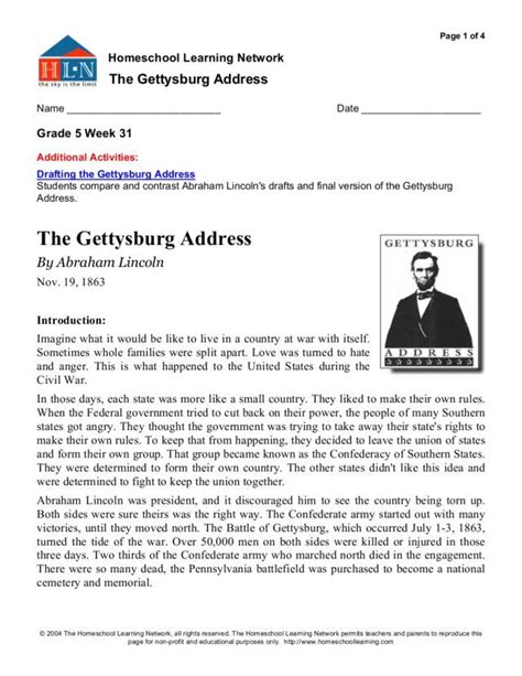 The Gettysburg Address Worksheet For 5th 6th Grade Worksheet Gettysburg Address 5th Grade - Worksheet Gettysburg Address 5th Grade