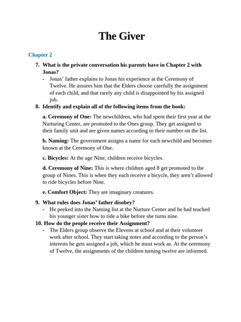The Giver Book Chapter 2