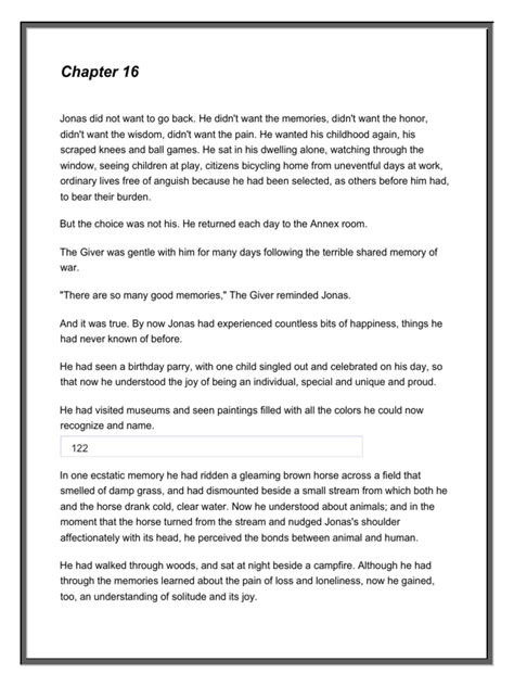 The Giver Chapter 16 Summary