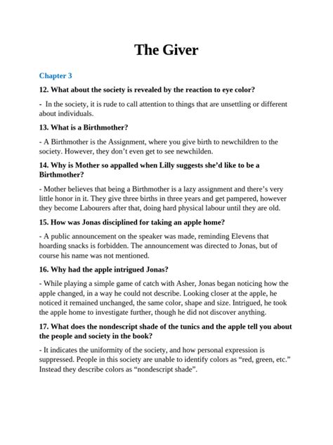 The Giver Chapter 3 Summary