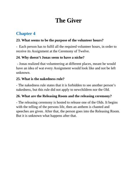 The Giver Chapter 4 Summary