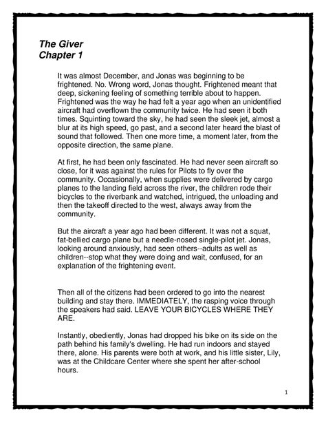 The Giver Chapter By Chapter Summary