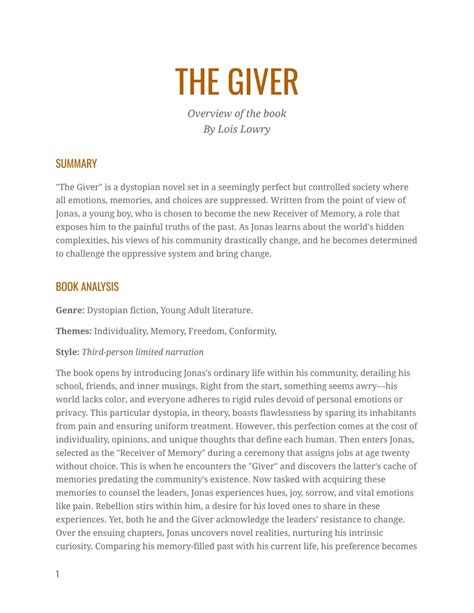 The Giver Plot Summary