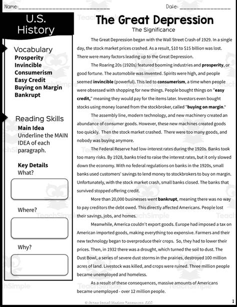 The Great Depression Reading Packet By Teach Simple The Great Depression Worksheet Answer Key - The Great Depression Worksheet Answer Key