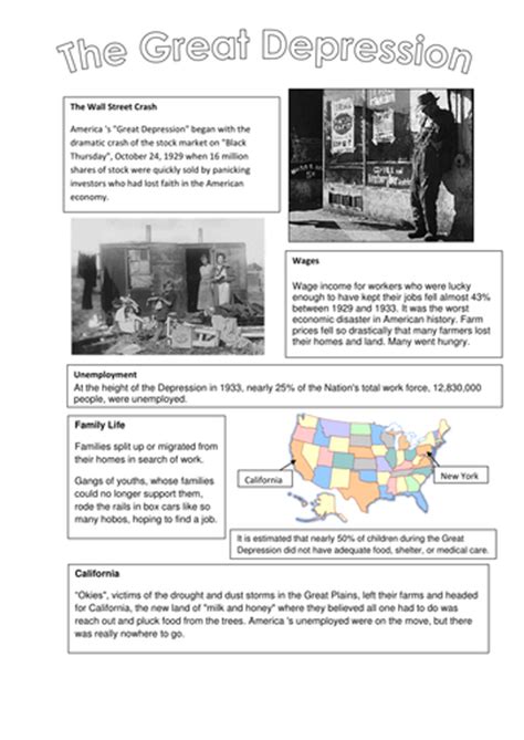 The Great Depression Teaching Resources Amp Activities The Great Depression Worksheet - The Great Depression Worksheet