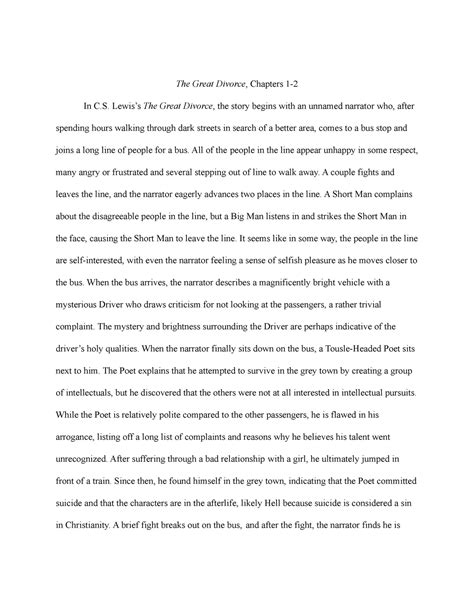 The Great Divorce Chapter Summary