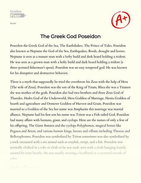 The Greek God Poseidon Essay Example 430 Words Poseidon In Greek Writing - Poseidon In Greek Writing