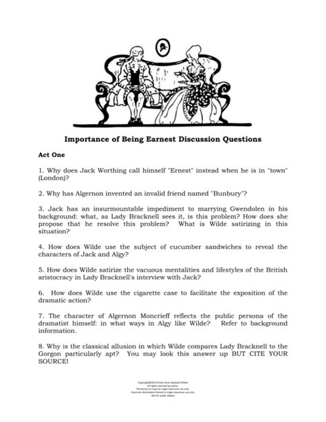 The Importance Of Being Earnest Questions And Answers The Importance Of Being Earnest Worksheet - The Importance Of Being Earnest Worksheet