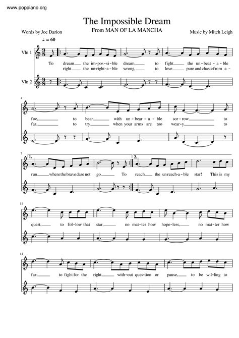 The Impossible Dream Notes Piano