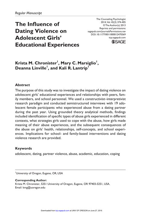 the influence of dating violence on adolescent girlsa€™ educational experiences