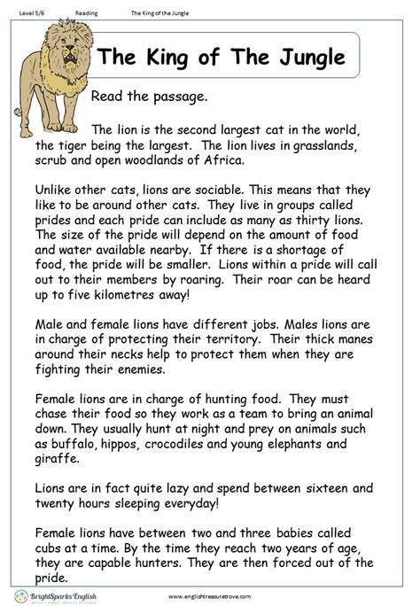 The King Of The Jungle Reading Comprehension Worksheet The Jungle Worksheet Answers - The Jungle Worksheet Answers