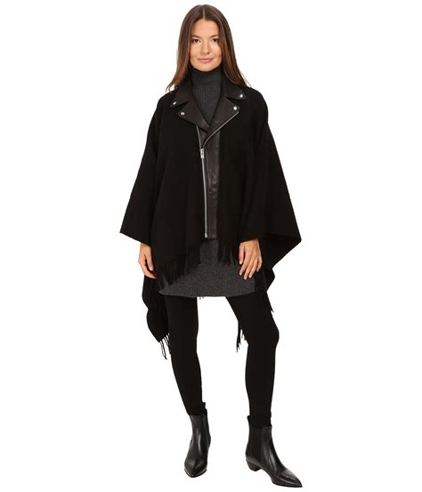 the kooples new wool poncho with perfecto leather collar black