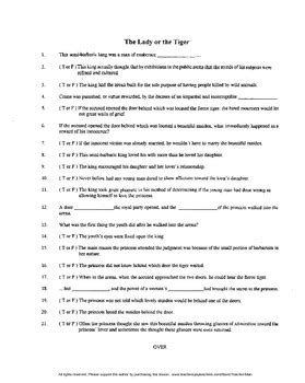 The Lady Or The Tiger Worksheet   Theme The End Of The Lady Or The - The Lady Or The Tiger Worksheet