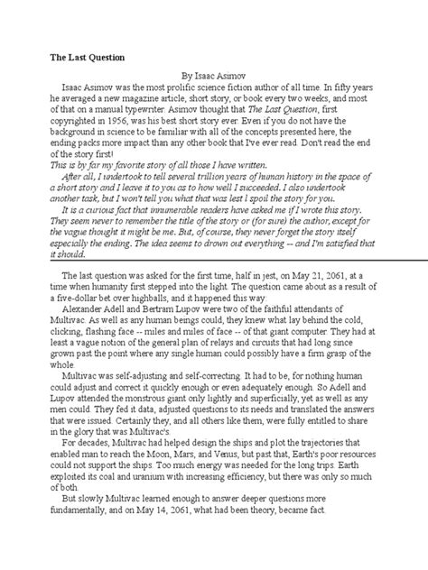 The Last Question Pdf
