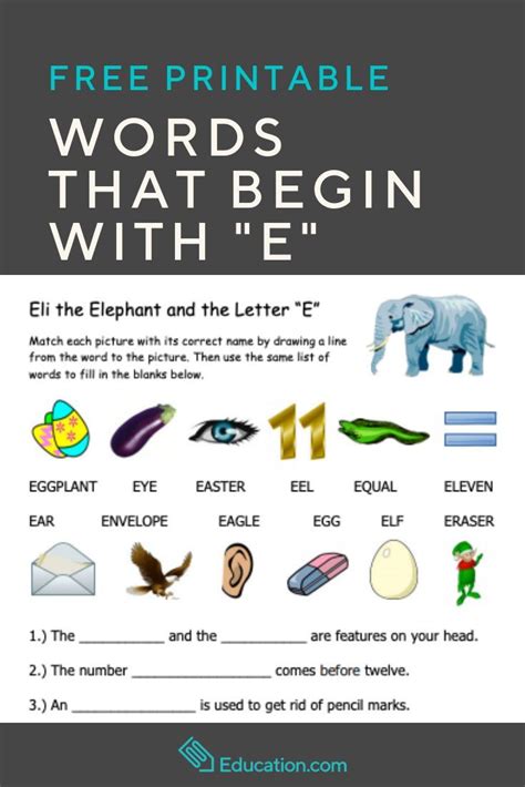 The Letter E Sight Words Reading Writing Spelling Preschool Words That Start With E - Preschool Words That Start With E