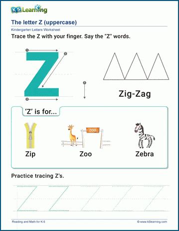 The Letter Z Worksheet K5 Learning Letter Z Worksheet - Letter Z Worksheet
