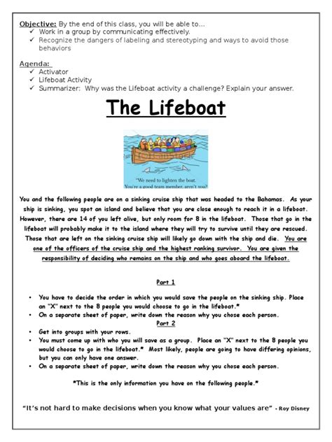 The Lifeboat Activity Answers Free Download On Line Lost At Sea Activity Worksheet - Lost At Sea Activity Worksheet