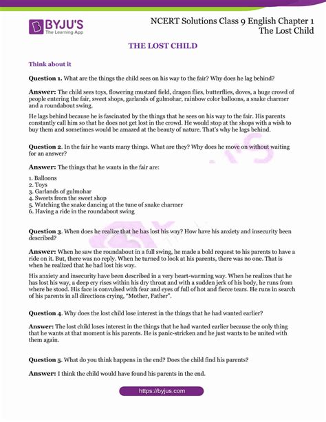 The Lost Child Class 9 Extra Questions And Answers