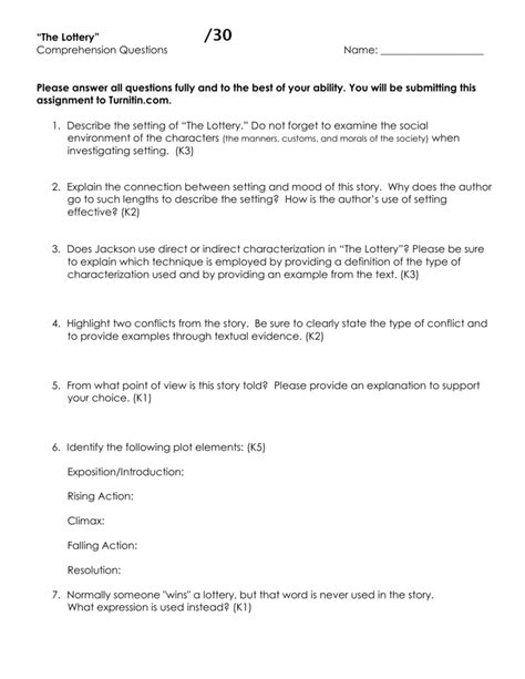 The Lottery Questions And Answers Enotes Com The Lottery Ticket Worksheet Answer Key - The Lottery Ticket Worksheet Answer Key