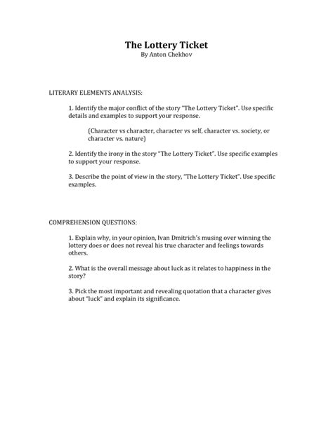 The Lottery Ticket Worksheets Teacher Worksheets The Lottery Ticket Worksheet Answer Key - The Lottery Ticket Worksheet Answer Key
