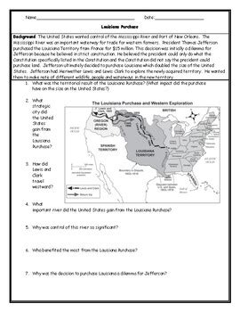 The Louisiana Purchase Reading Comprehension Passage And Assessment Louisiana Purchase Reading Comprehension Worksheet - Louisiana Purchase Reading Comprehension Worksheet
