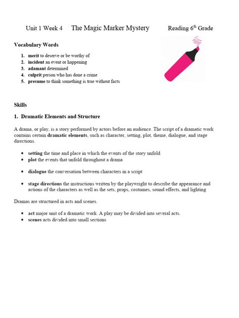The Magic Marker Mystery Answer Key