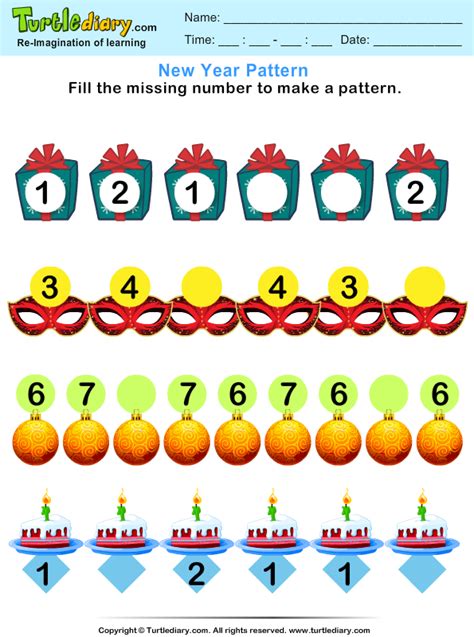 the missing numbers to complete the patterns worksheet