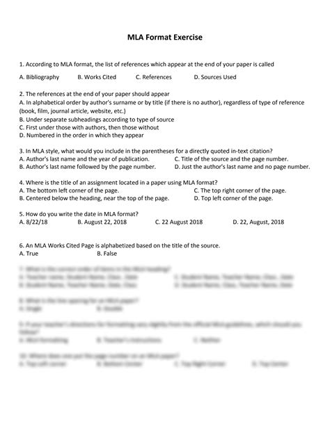 The Mla Format Exercise Packet In Text Citations Works