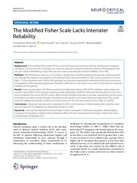 The Modified Fisher Scale Lacks Interrater Reliability By Fisher Grade Sah - Fisher Grade Sah