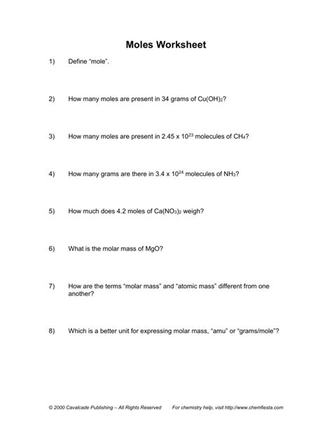The Mole Worksheets And Lessons Aurumscience Com Chemistry Mole Worksheet Answers - Chemistry Mole Worksheet Answers