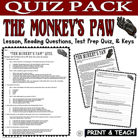The Monkeyu0027s Paw Various Comprehension Worksheets The Monkey S Paw Worksheet - The Monkey's Paw Worksheet