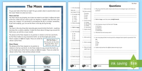 The Moon Differentiated Reading Comprehension Activity Twinkl Phases Of The Moon Reading Comprehension - Phases Of The Moon Reading Comprehension