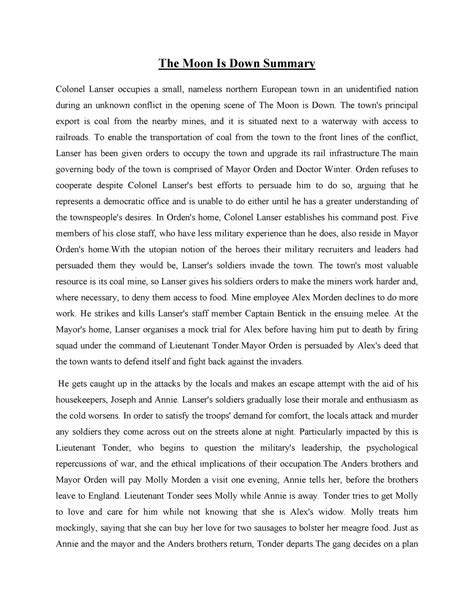 The Moon Is Down Summary