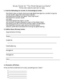The Most Dangerous Game Study Guide