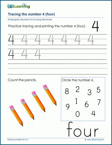 The Number 4 Four K5 Learning Number 4 Worksheets For Preschool - Number 4 Worksheets For Preschool