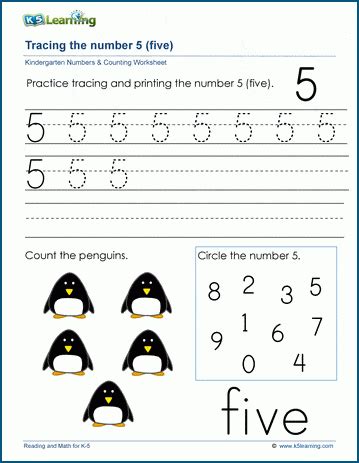 The Number 5 Five K5 Learning Number 5 Worksheets For Preschool - Number 5 Worksheets For Preschool
