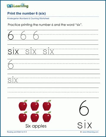 The Number 6 Six K5 Learning 6 10 Preschool Worksheet - 6-10 Preschool Worksheet